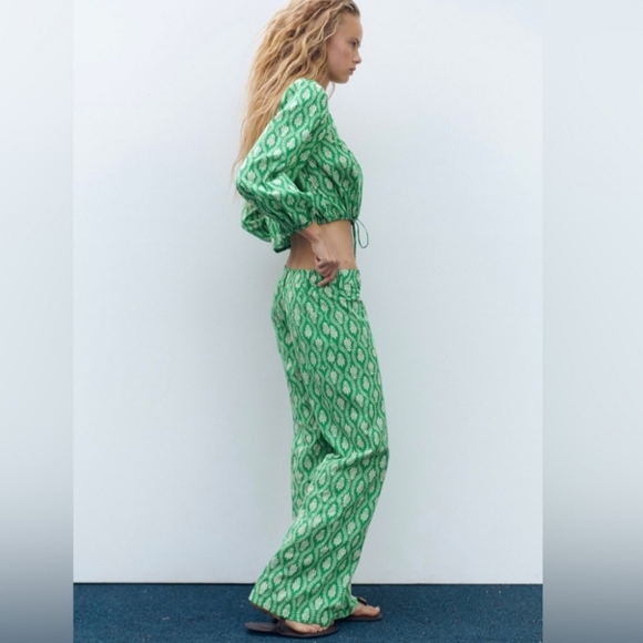 Zara printed cotton set | Green & White - Picture 3 of 7
